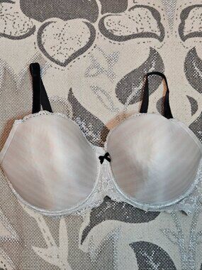 VS Vintage Dream Angels Demi Bra 40DDD Pink White Heritage Stripe Black Bow
